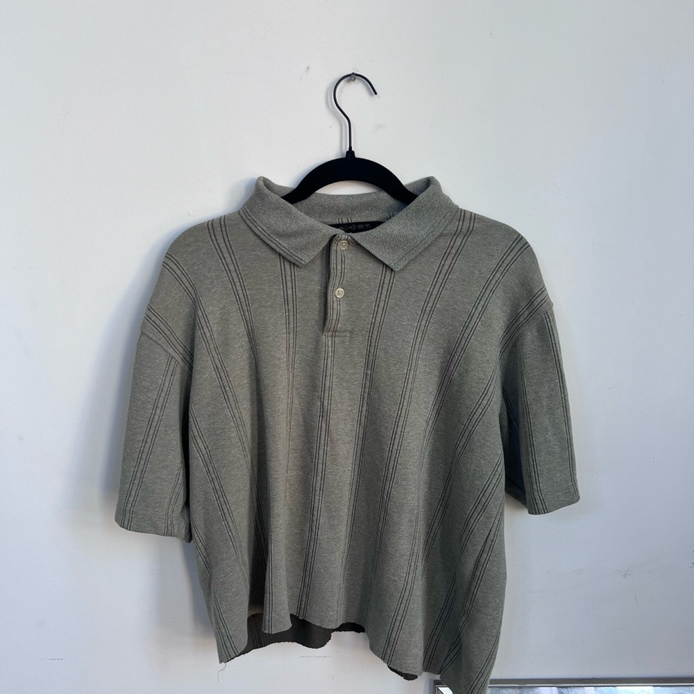 Axist Men’s Ribbed Drop-Stitch Knit Polo Shirt - Sage Grey - Size Large